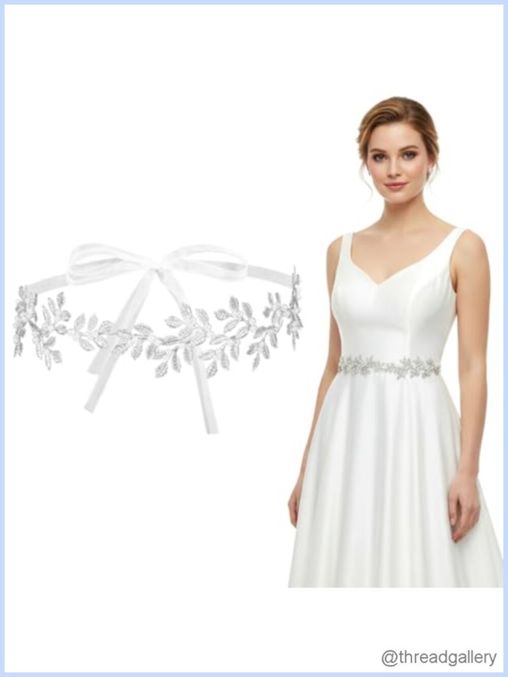 Rhinestone Pearl Bridal Belt Silver Leaf Sash Wedding Dress Accessory